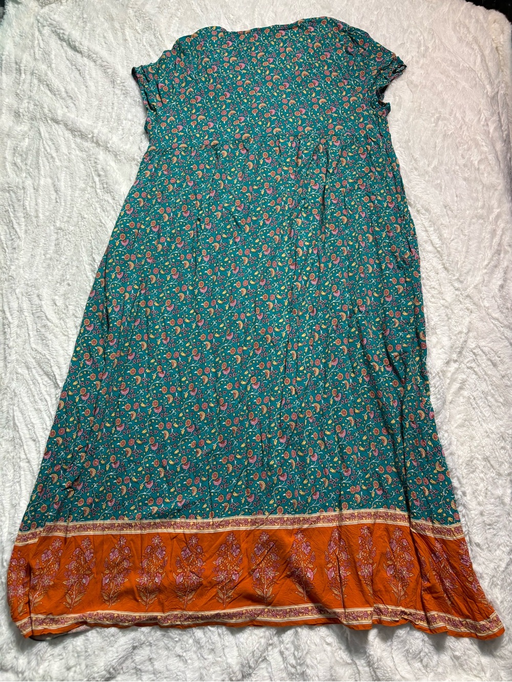 Natural Life Floral Maxi Dress Size Large Teal/Orange Hippie Groovy with Pockets - Picture 10 of 14